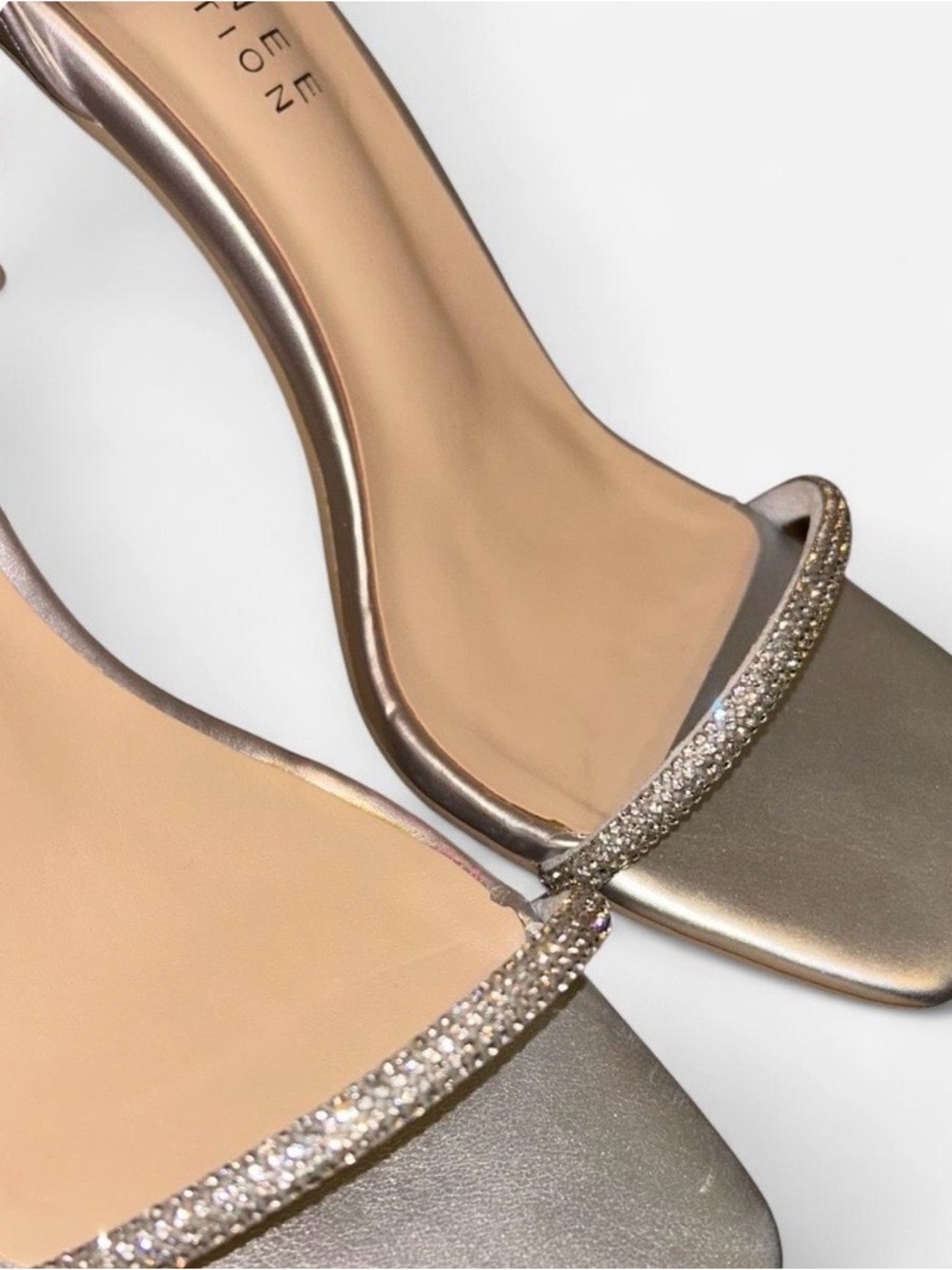 Silver Metallic Rhinestone-Strap Heel Sandal